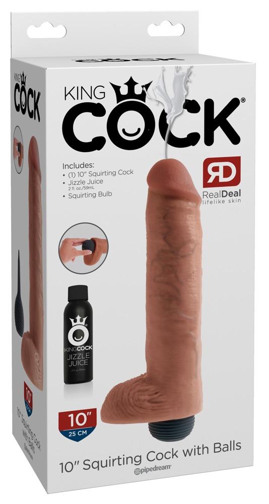 King COCK 10" Squirting Cock with Balls, pritsiv dildo, 25cm