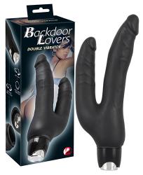 Backdoor Lovers Double, kahe peenisega must vibraator, anus+vagiina